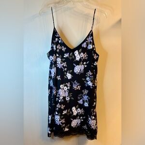 Forever 21 Flowy Silky Slip Dress Spaghetti Straps Floral Lace Hem Black Size L